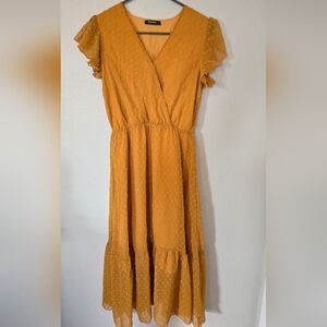 Fashion Yellow Swiss Dot Maxi Dress Size Small